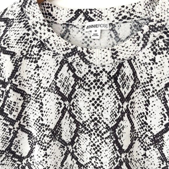 Minnie Rose Black White Snake Print Cotton Cashmere Sweater Size M Crewneck - Picture 4 of 8